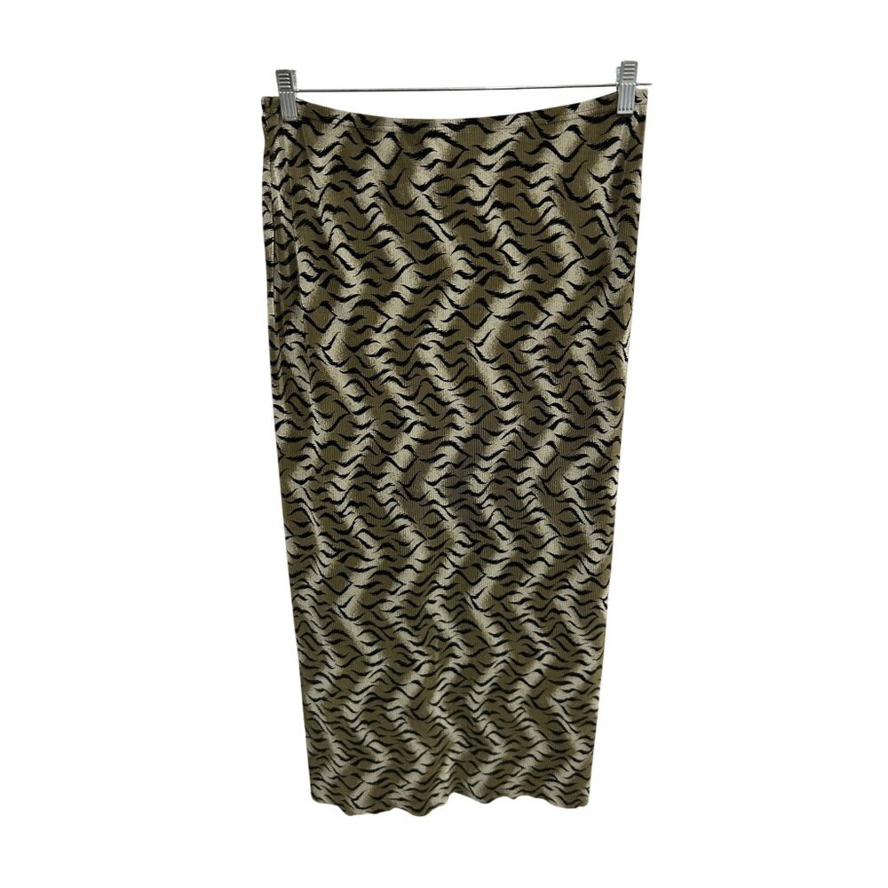 Feed David Womens Ribbed Animal Print Elastic Waist Midi Skirt Size L Chic Trend